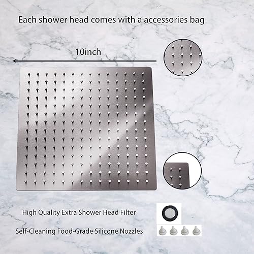 Miniatura 4 de GGStudy Square- Cabezal de ducha cuadrado de acero inoxidable de 10 pulgadas, estilo lluvia, níquel cepillado