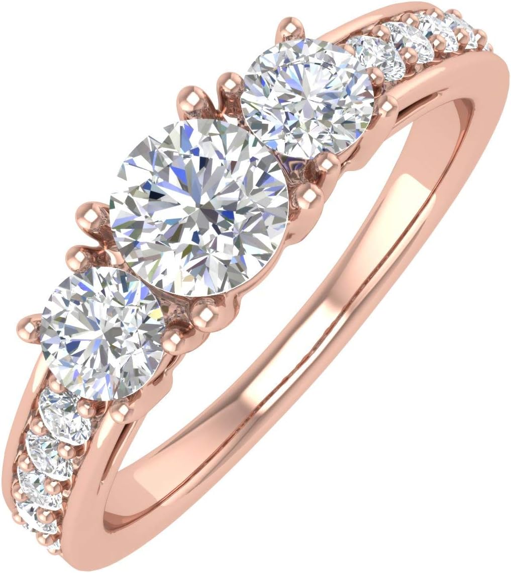 1 Carat (ctw) 3-Stone Diamond Engagement Ring in 14K Solid Gold (I1-I2 Clarity)