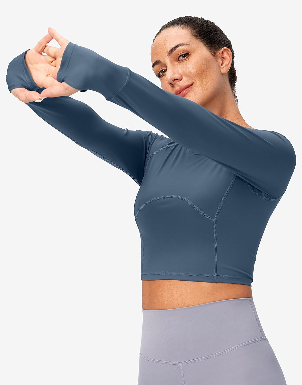 SANTINY Women's Long Sleeve Crop Workout Tops Slim Fit Gym Yoga Running Shirts for Women