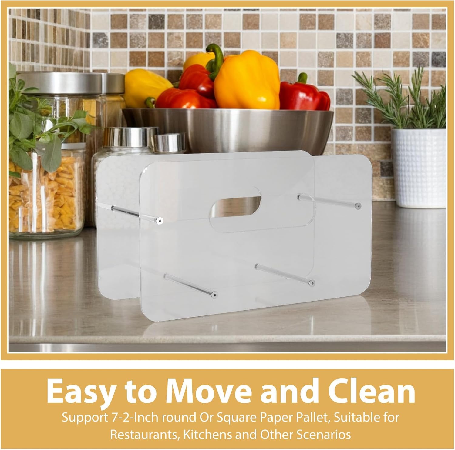 Mikinona Paper Plate Dispenser for Countertop - Plate Holder Organizer Transparent Acrylic Rack for Kitchen Counter Round Square Plastic Bowl Napkins Accessories