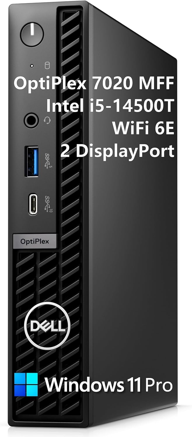 Dell OptiPlex 7020 MFF 7000 Mini Business Desktop Computer, 16GB DDR5 RAM, 512GB PCIe SSD, 14th Gen Intel 14-Core i5-14500T (Beat i7-13700T), WiFi 6E, 2 DisplayPorts, HDMI, Type-C, Windows 11 Pro Dell OptiPlex 7020 MFF 7000 Mini Business Desktop Computer, 16GB DDR5 RAM, 512GB PCIe SSD, 14th Gen Intel 14-Core i5-14500T (Beat i7-13700T), WiFi 6E, 2 DisplayPorts, HDMI, Type-C, Windows 11 Pro