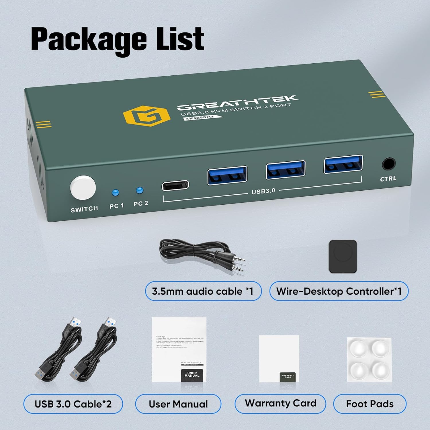 USB3.0 KVM Switch 2 Port HDMI, 4K@60Hz KVM Switch 1 Monitors 2 Computers with 3 USB3.0 Ports, HDMI KVM Switches for 2 PCs Share 1 Monitors and USB Devices, Support Button Switch, EDID