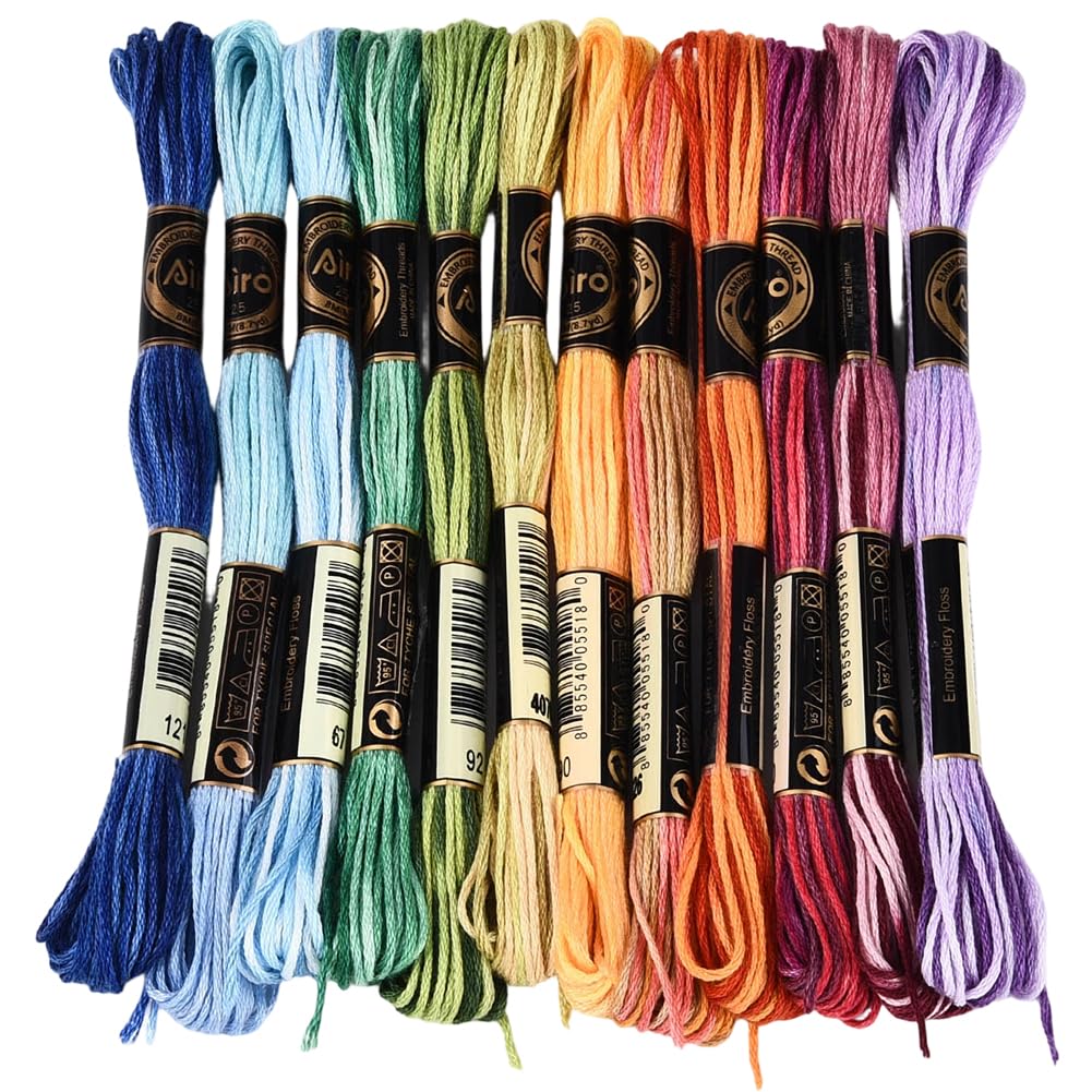 CABODYALS 12 Skeins 96M Colorful Cross Stitch Floss Embroidery Threads Polyester Friendship Yarn Rainbow 6 Ply Embroidered String for Sewing Making Bracelets Clothes Stitching Decor Craft Diy