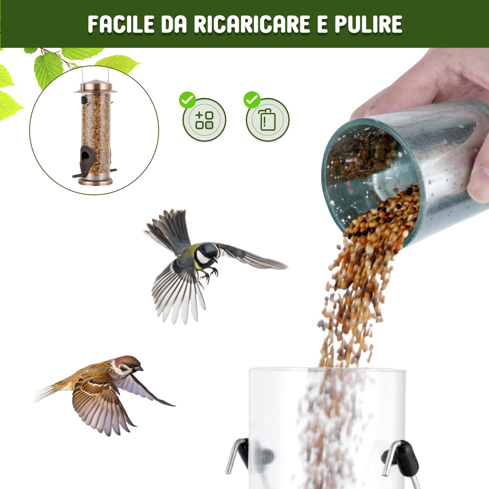 Ciotola Per Uccelli Da Esterno In Metallo Con Catena, 29,8 Cm, Color Curry Scuro, Decorazione Da Giardino Con Libellula Magnetica