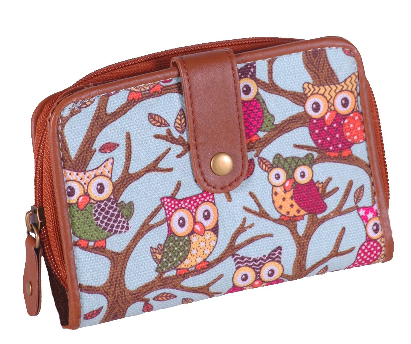 Eye Catch - Womens Designer Canvas Owl Print Purse Wallet Turquoise