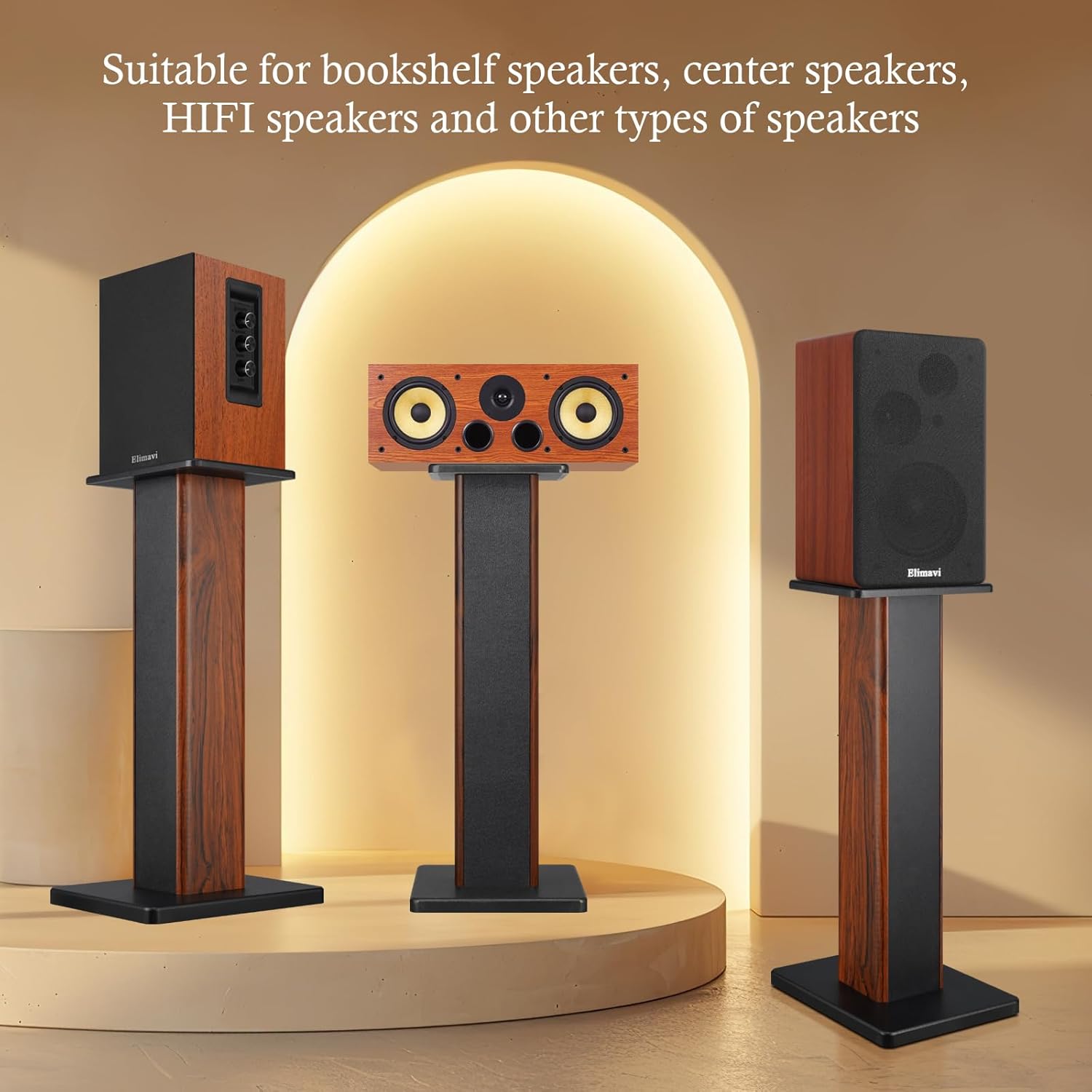Universal Floor Speaker Stands, 22.64 Inch Surround Sound Stands Supports 150LB, Non-Slip Pads & Cable Ties, for Bookshelf Speakers,Satellite Speakers,Studio Monitors, Easy Installation, Brown - Image 3