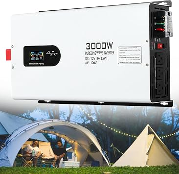6000W محولات الطاقة، الطاقة المقدرة 3000 W، محض موجة جيبية السلطة العاكس مع وحدة تحكم عن بعد لاسلكية و 3 مآخذ، للسفر إلى المنزل في الهواء الطلق، 12 V إلى 240 V