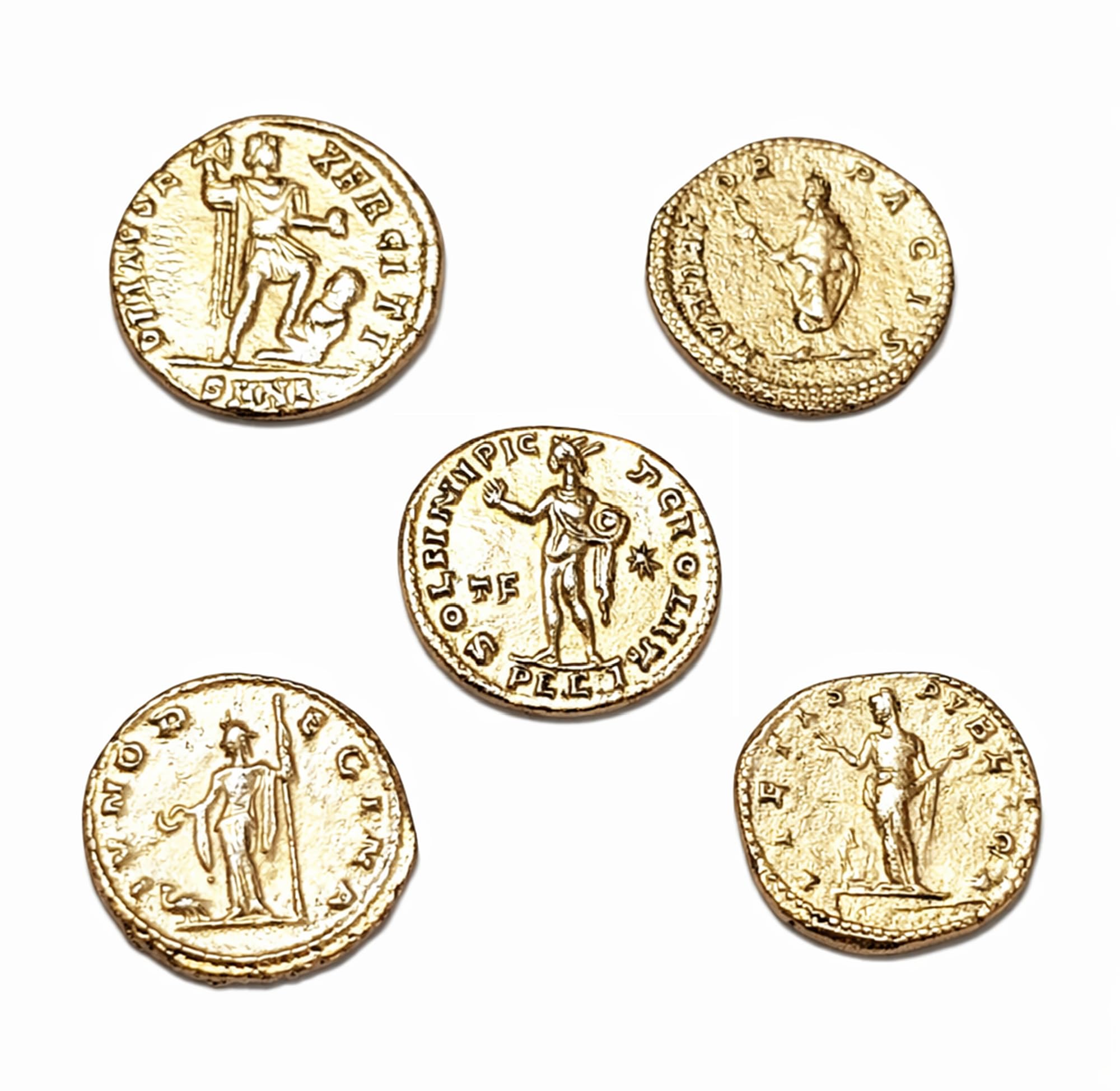 Monedas romanas imperiales antiguas chapadas en oro – Colección Set réplica emperadores romanos 5 piezas – Artesanía italiana, hecha a mano – Made in Italy