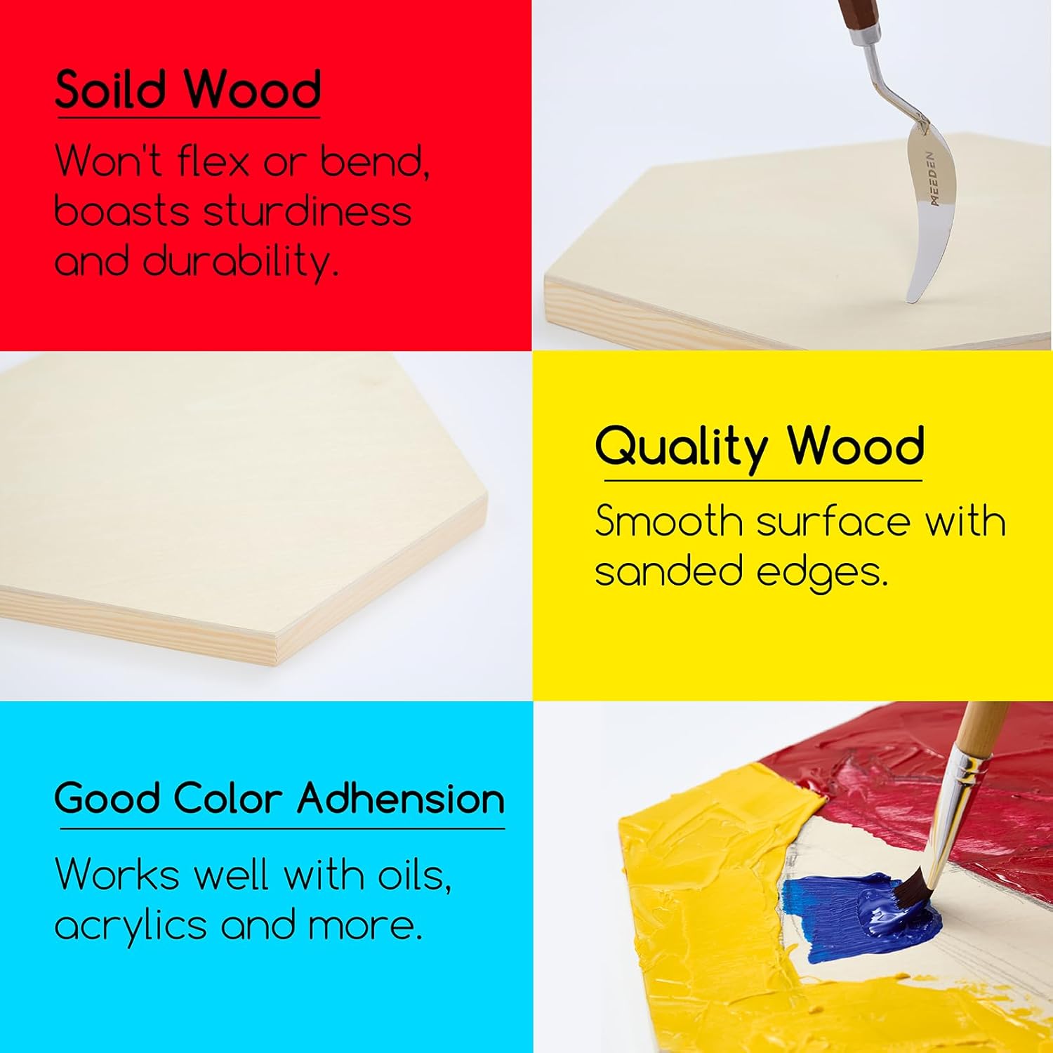 MEEDEN Hexagon Wood Canvas Panels: 3/4" Deep Wooden Canvas Panels - 4-Pack Cradled Wood Art Boards for Pouring Art, Crafts, Painting (10x11.6 inches)