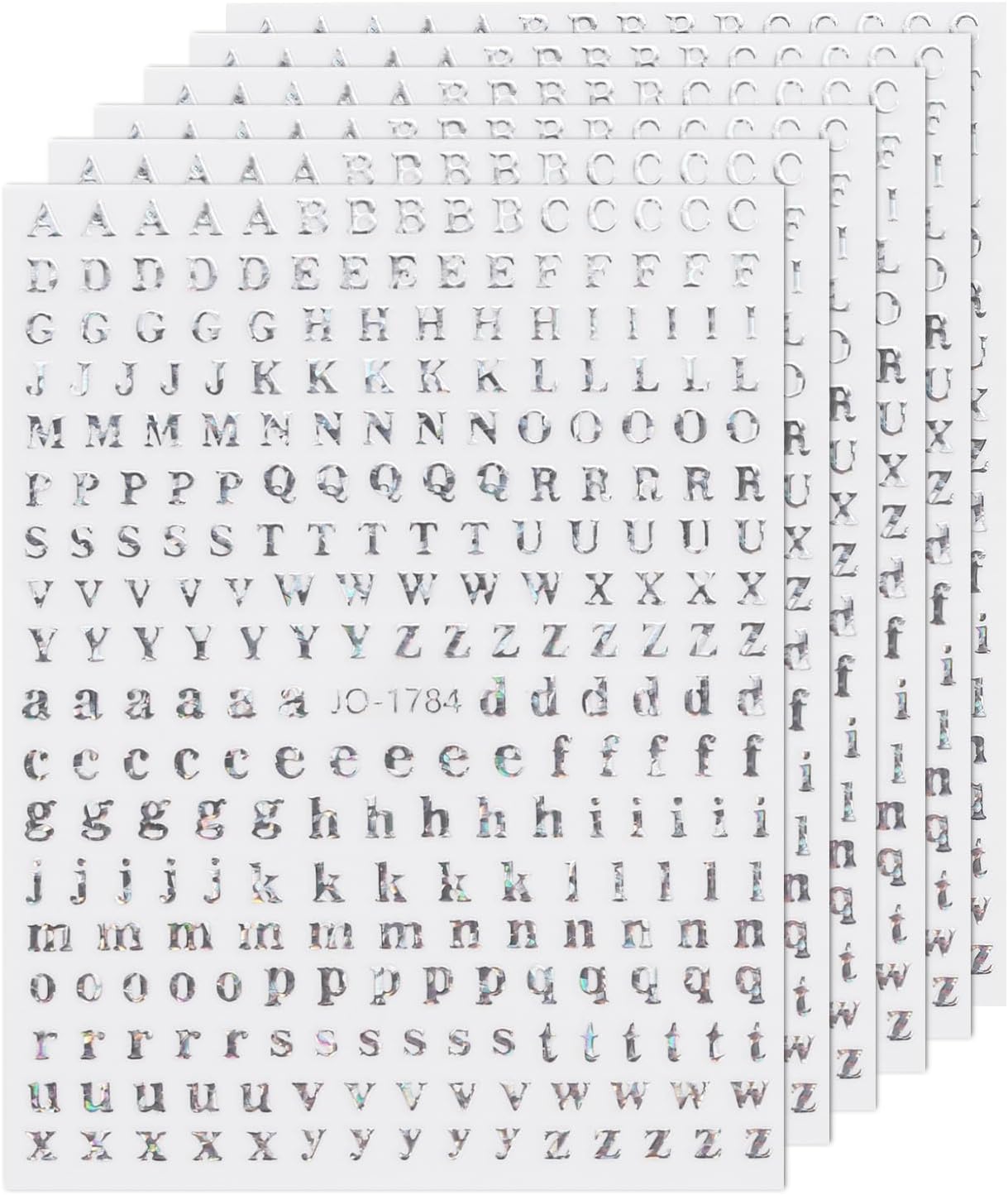 MECCANIXITY Nail Letter Stickers 5 Sheets, 3D Holographic Alphabet Nail Decals Self-Adhesive for Women DIY Nail Art Decoration, Silver