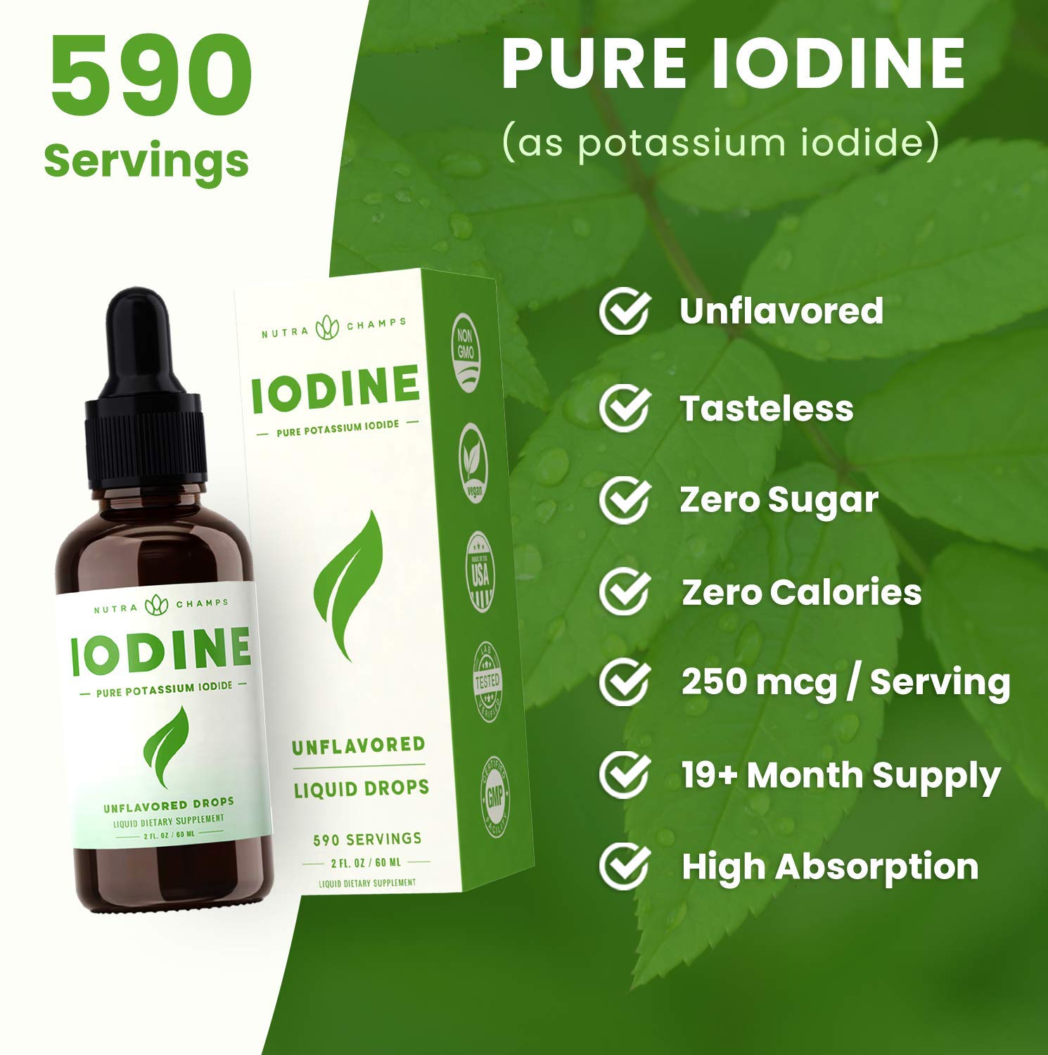 Iodine Drops (12 Year Supply) Vegan Liquid Iodine Supplement Solution