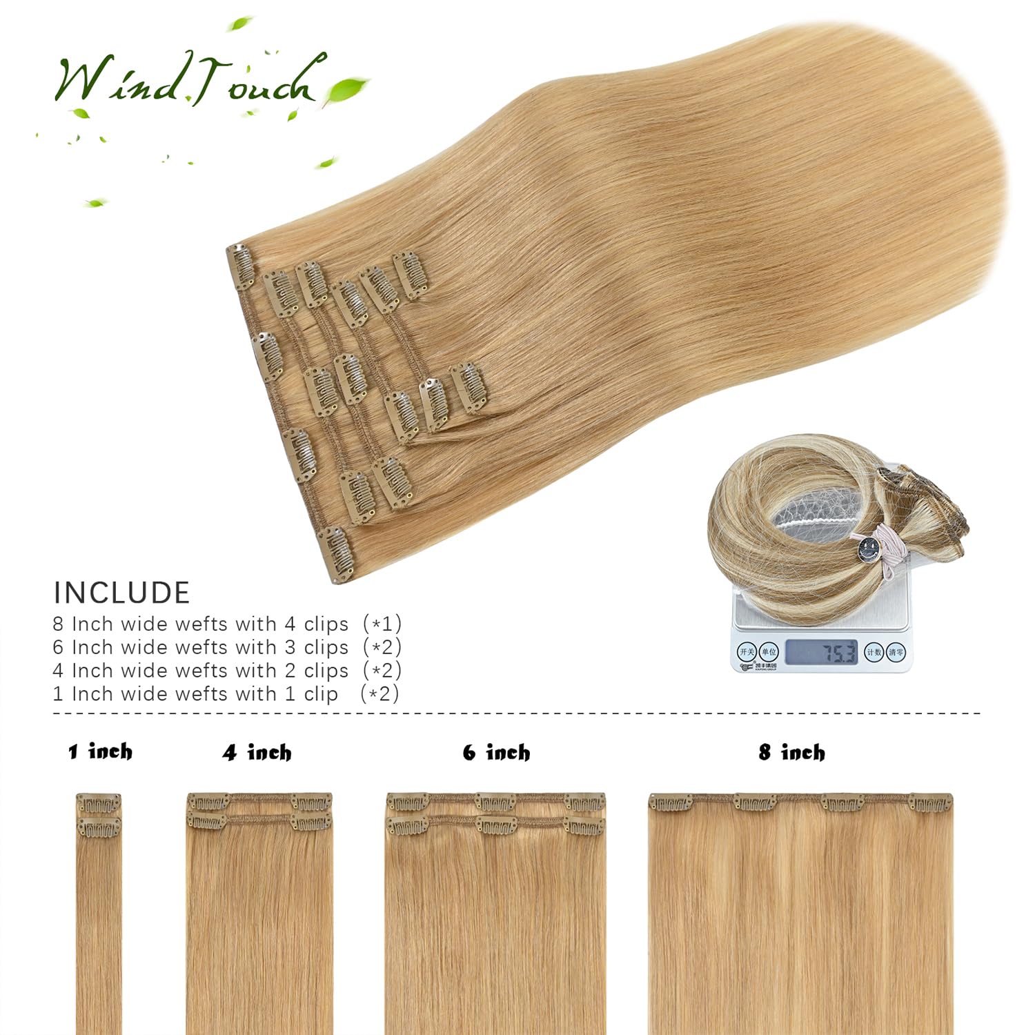 18 inch Clip in Human Hair Honey Blonde Amazon.com : WindTouch Clip In Hair Extensions Human Hair  main image 4