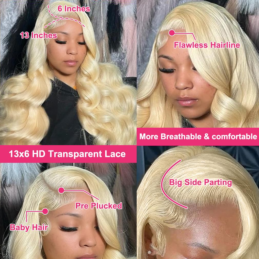 22 Inch Lace Front Wigs Human Hair Blonde Pre Plucked Body Wave 613 Lace Frontal Wigs 200 Density 13x6 Blonde Wig Human Hair With Baby Hair