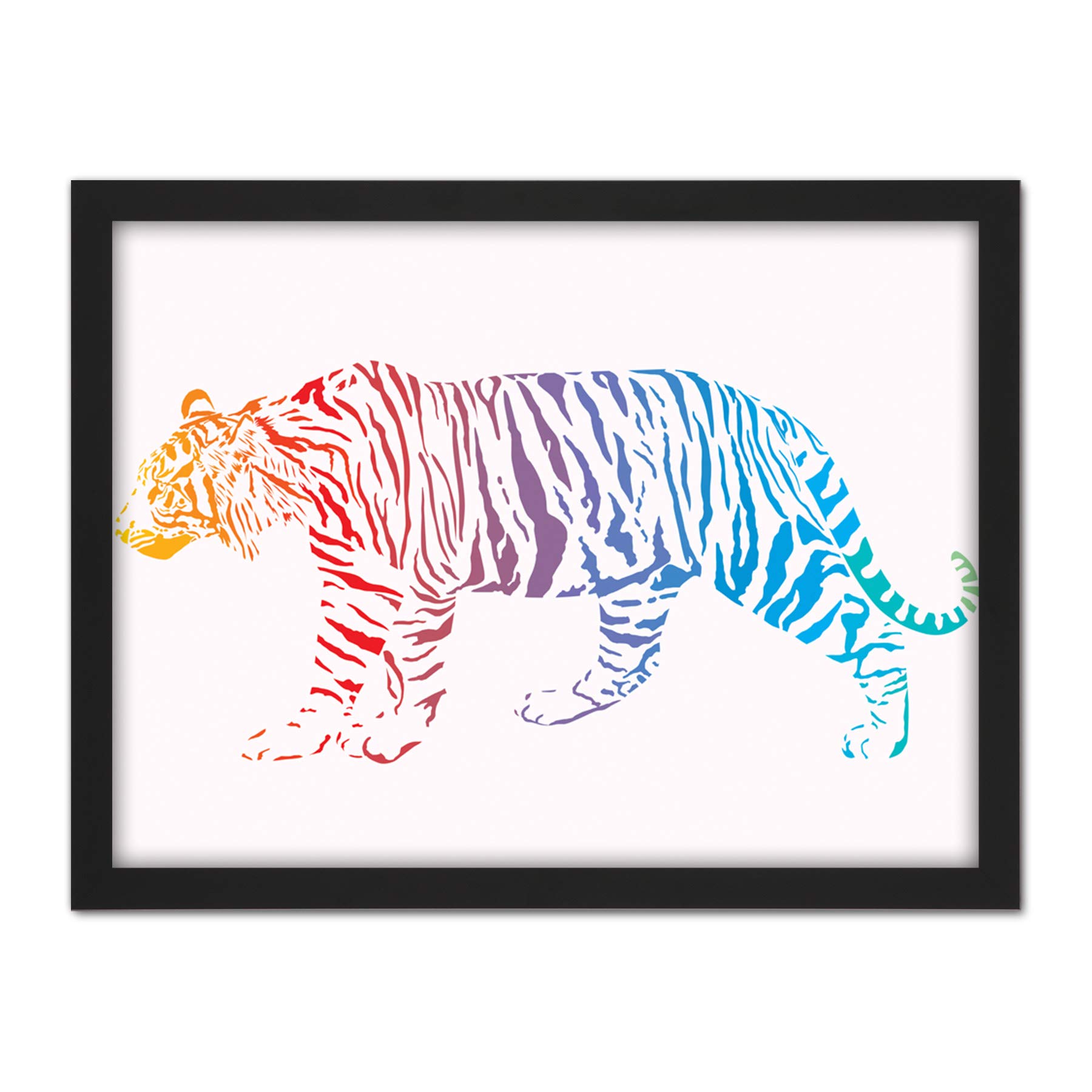 Wee Blue Coo Rainbow Tiger Illustration Artwork Framed Wall Art Print 18X24 Inch