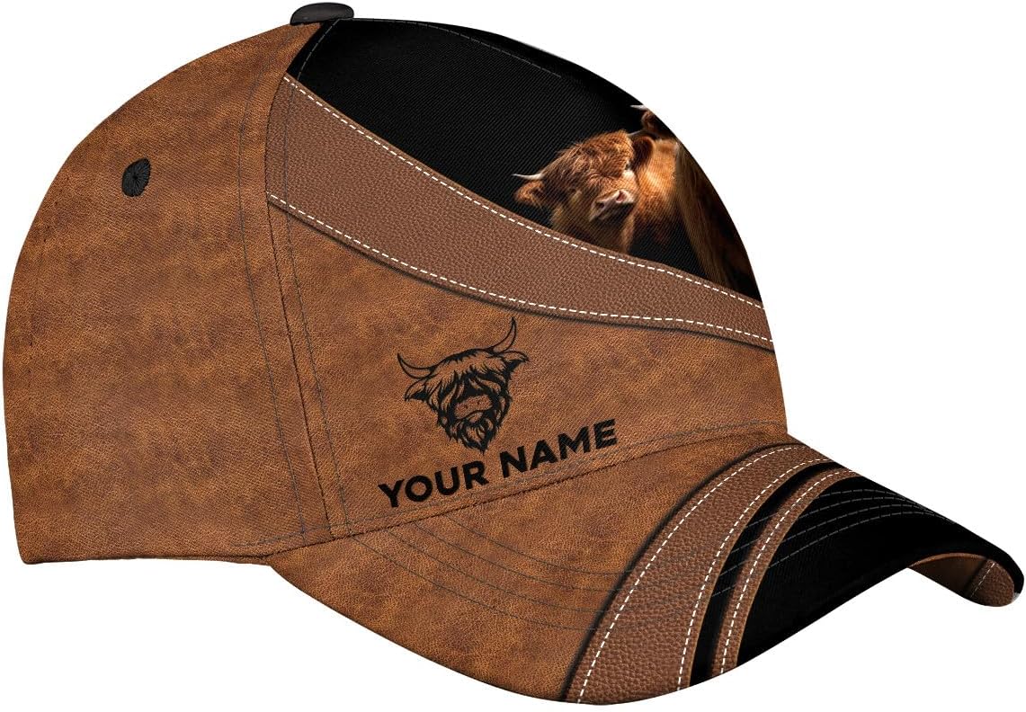 Generic ThuhaTree Store Personalized Name Highland Cattle Classic Baseball Cap, Highland Cow Baseball Cap, Highland Cow Cap for Women Multi