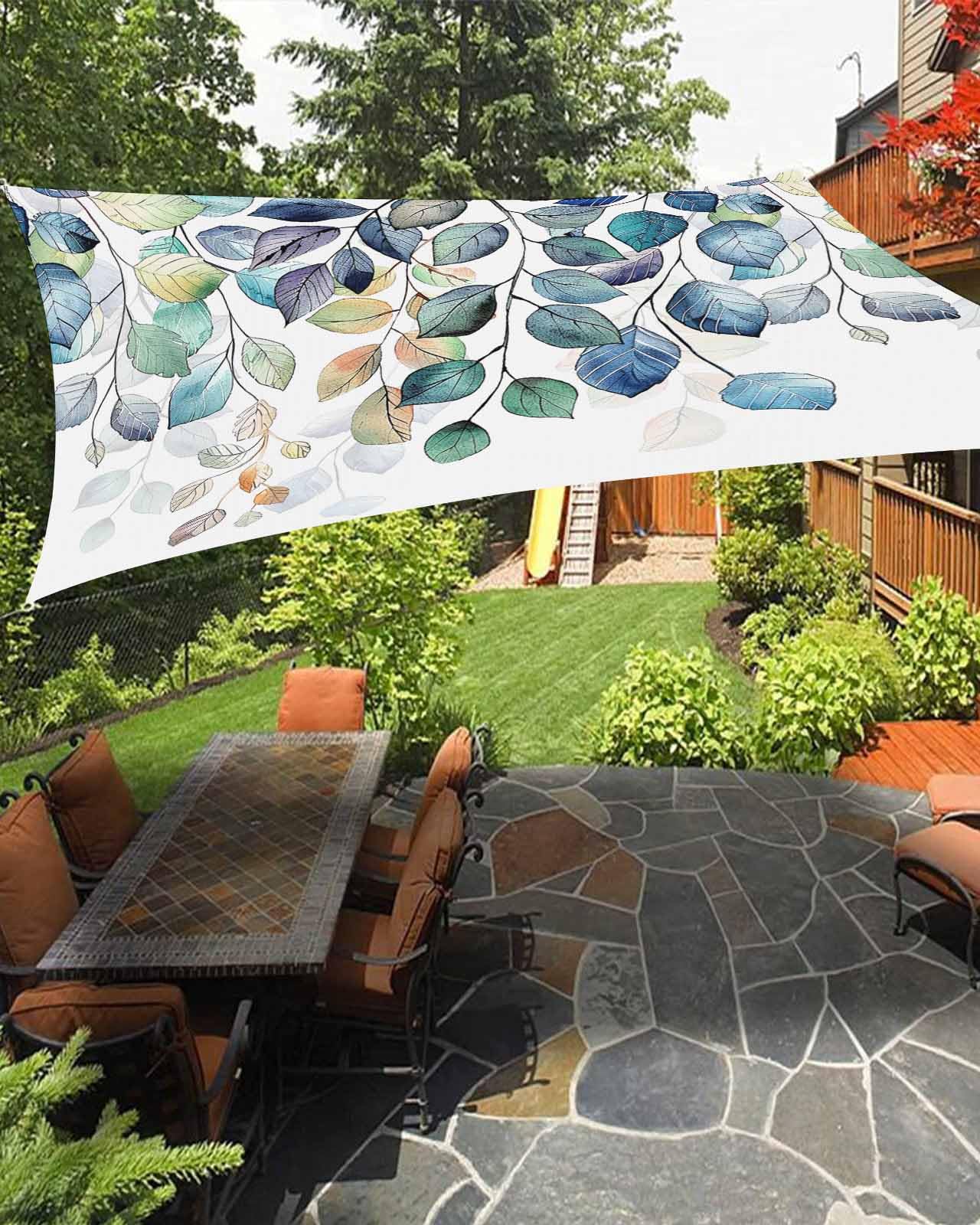 Sun Shade Sails Canopy 14'x18', Blue Eucalyptus Leaf Plant Pattern UV Protection Outdoor Shade Canopy, Rust Resistant Tear Patio Sail Shade for Sunshade Outdoor Patio Backyard Garden