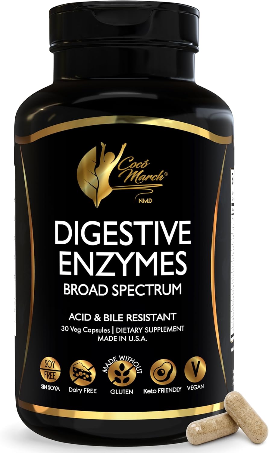 Cocó March N.M.D Digestive Enzymes – Broad Spectrum 18 Enzyme Blend, 600mg Proprietary Blend for Digestive Health, Gas & Bloating Support for Women & Men, Vegan, Dairy Free, 30 Veg Capsules