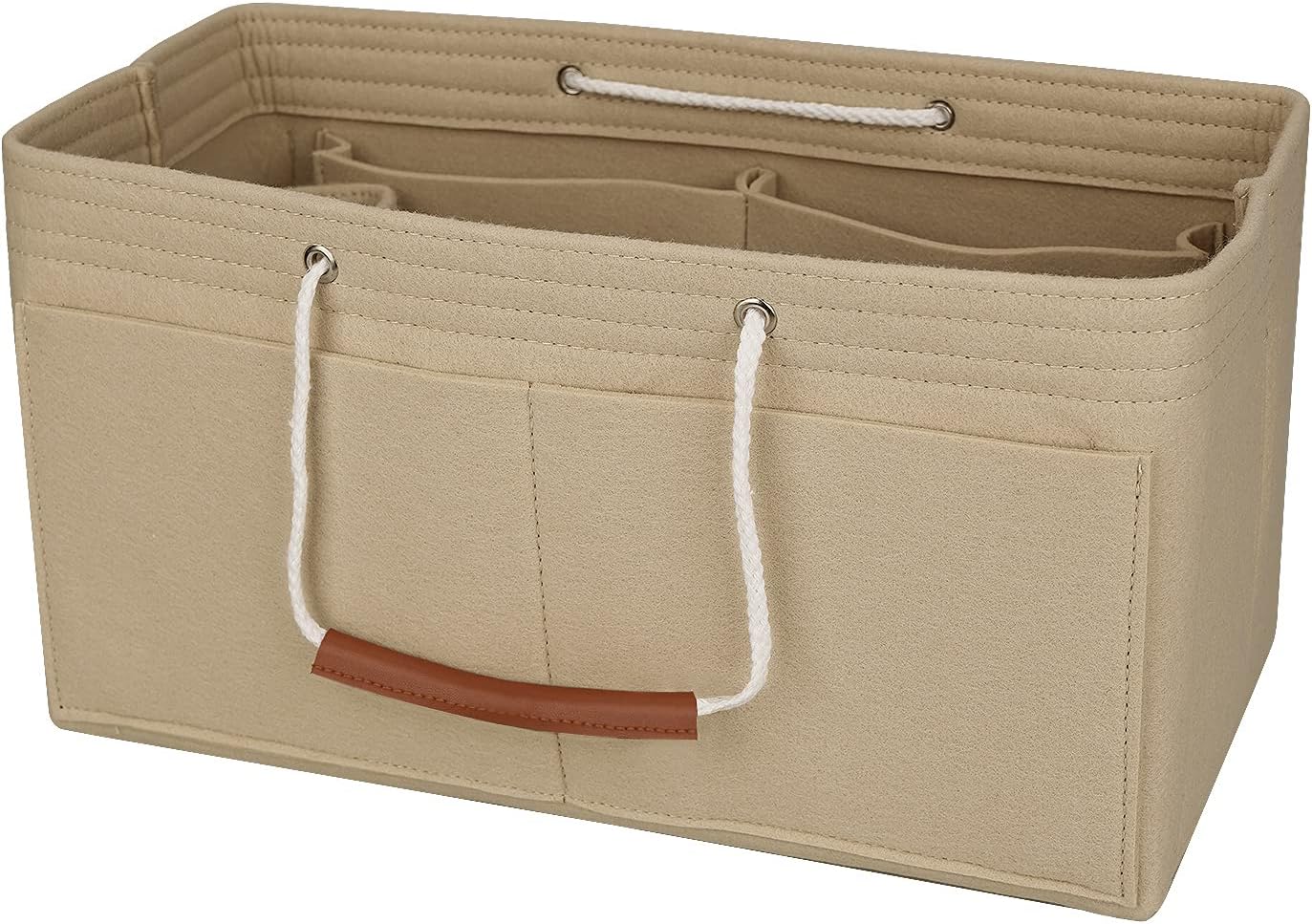 NOTAG Felt Handbag Organiser, Multi-Pocekt Bag Organiser Insert Tote Organiser with Double Handles (X-S, Khaki)