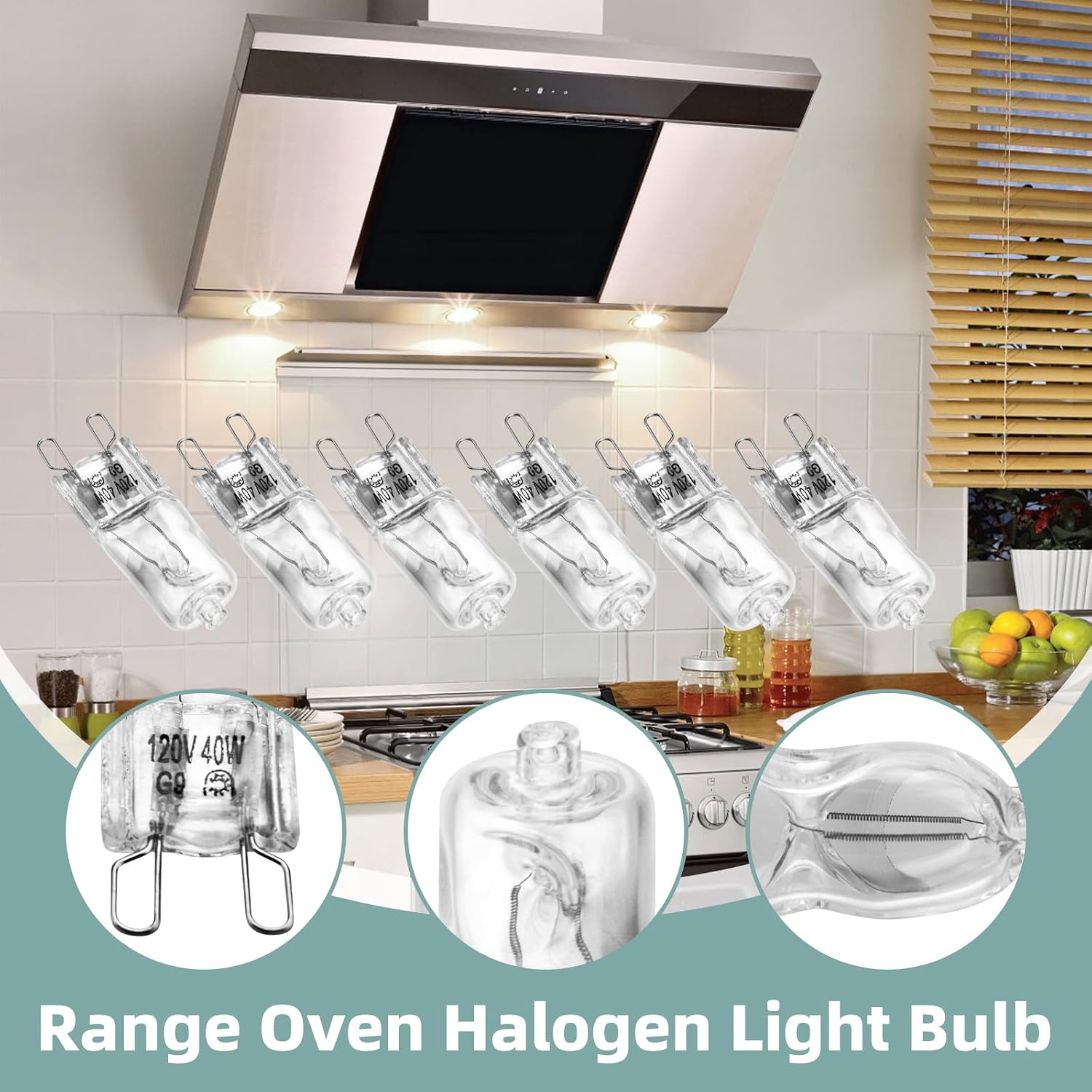 WPW10571723 Range Hood Bulb G9 120V 40W, Replacement for Whirlpool Range Hood & Oven Light, Suitable for ACR4303MFB3 JXL6536CSS0 WFE320M0EB2 MER6600FB2 Halogen Bulb Models (6 Pack)