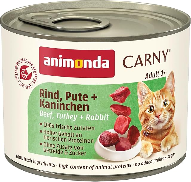 Comida para gatos animonda Carny Adult, comida húmeda para gatos adultos, vacuno, pavo + conejo, 6 x 200 g