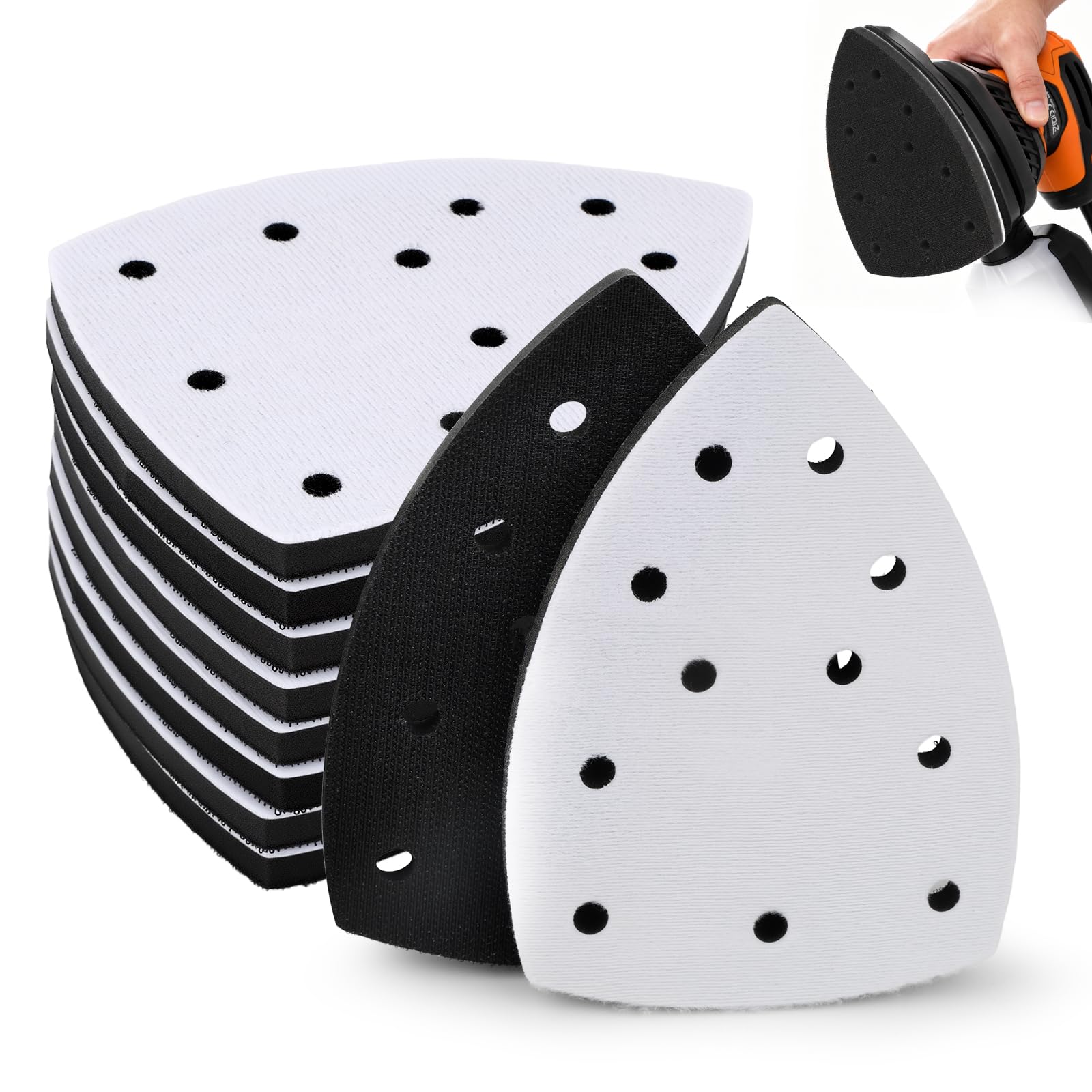 Linkstyle 10PCS Detail Sanding Interface Pads: 11-Hole Foam Mouse Sander Sandpaper Backing Pad Compatible with Bosch Ryobi, 105x152mm