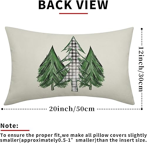Miniatura 3 de Juego de 2 fundas de almohada lumbar con diseño de acuarela para árbol de Navidad, 12 x 20 pulgadas, color verde, negro y blanco, a cuadros,