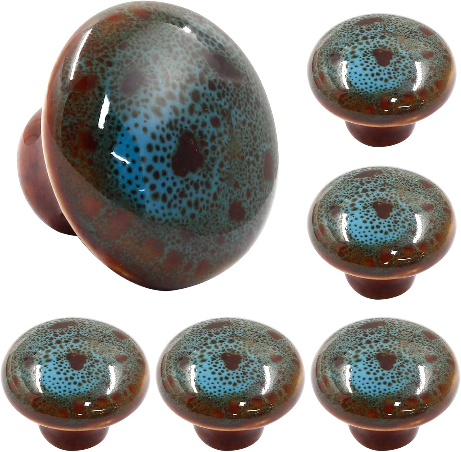 Jiozermi 6 Pack 1.29" Ceramic Vintage Round Cabinet Knobs - Decorative Glazed Ceramic Knobs for Dresser Drawer, Antique Door Pulls (Vintage Blue)