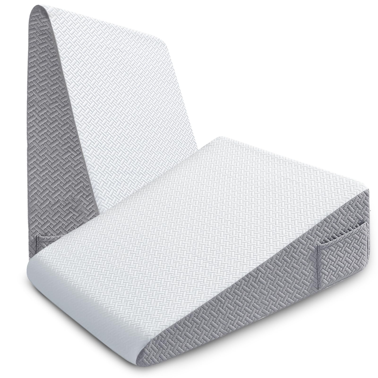 Sasttie Wedge Pillow for Sleeping, 7.5 Inch Memory Foam Incline Elevated Pillow Wedge with Pockets, Triangle 25 Degree Wedge Pillows for Post Surgery, Acid Reflux and Snoring, Dark Grey & White