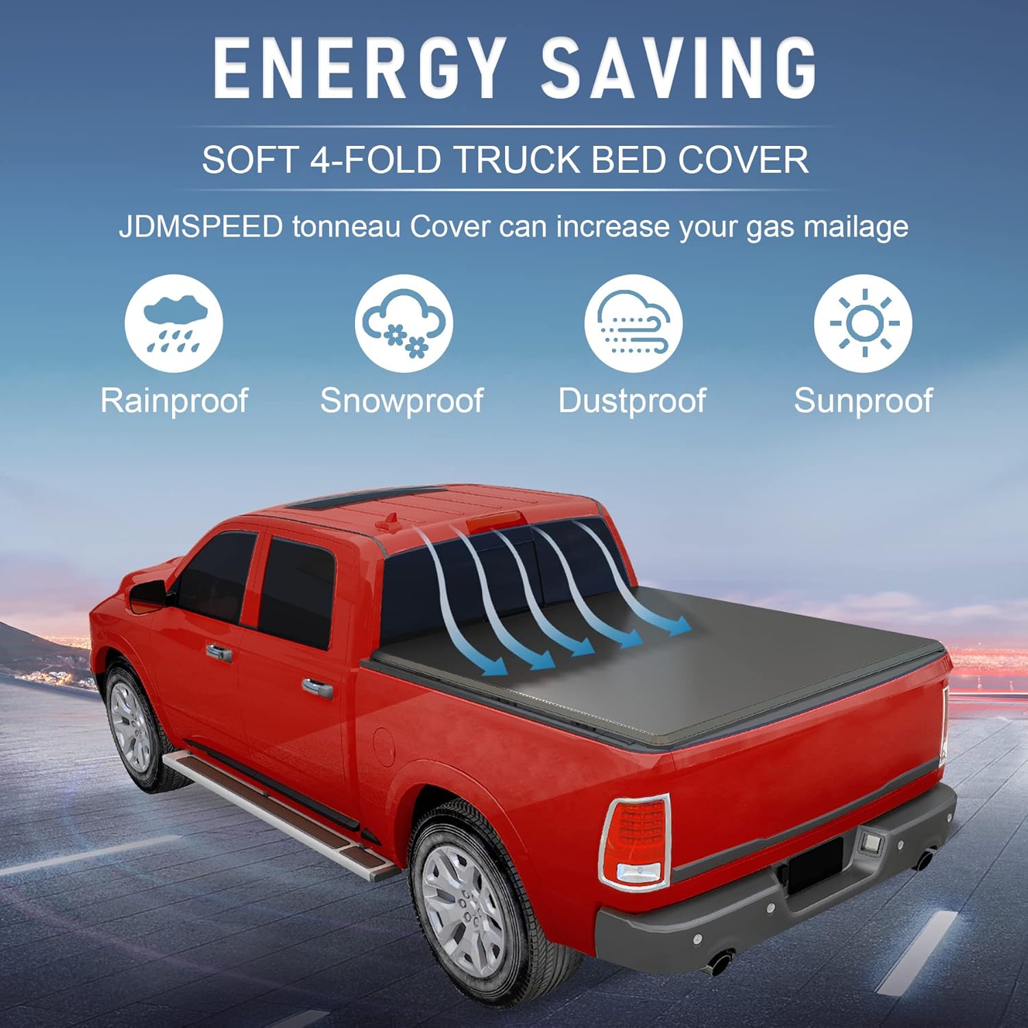 JDMSPEED Soft Quad-Fold Truck Bed Tonneau Cover Compatible with 2002-2023 Dodge Ram 1500 2500 6.5FT (76.3in) Bed