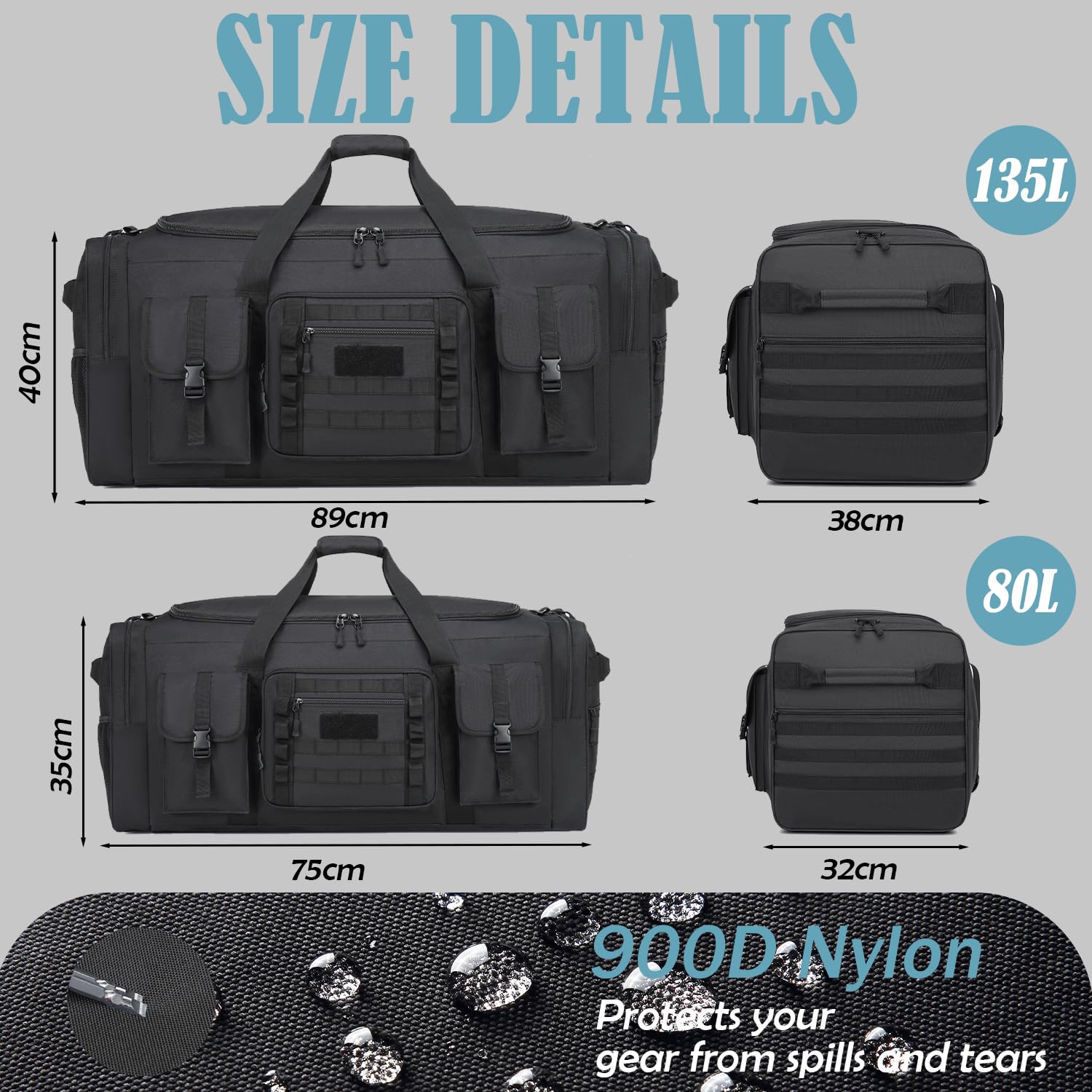 Borsa da viaggio XXL da 135 l, bagaglio a mano, da uomo, grande borsa sportiva con scomparto per scarpe, Nero , Reisetasche Handgepäck 135L, tattico | Con tasca isolata, borsa da viaggio impermeabile per allenamento, weekend e sauna