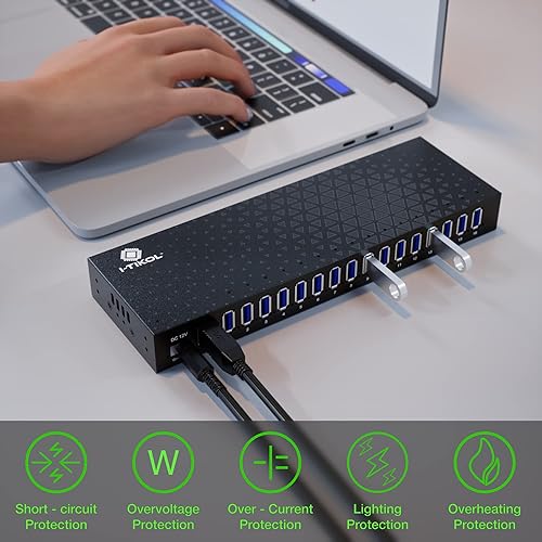 Miniatura 4 de Hub USB 3 0 Hub USB alimentado por 16 puertos Hub expansor USB de escritorio Divisor USB de alta velocidad de hasta 5 Gbps para múltiples