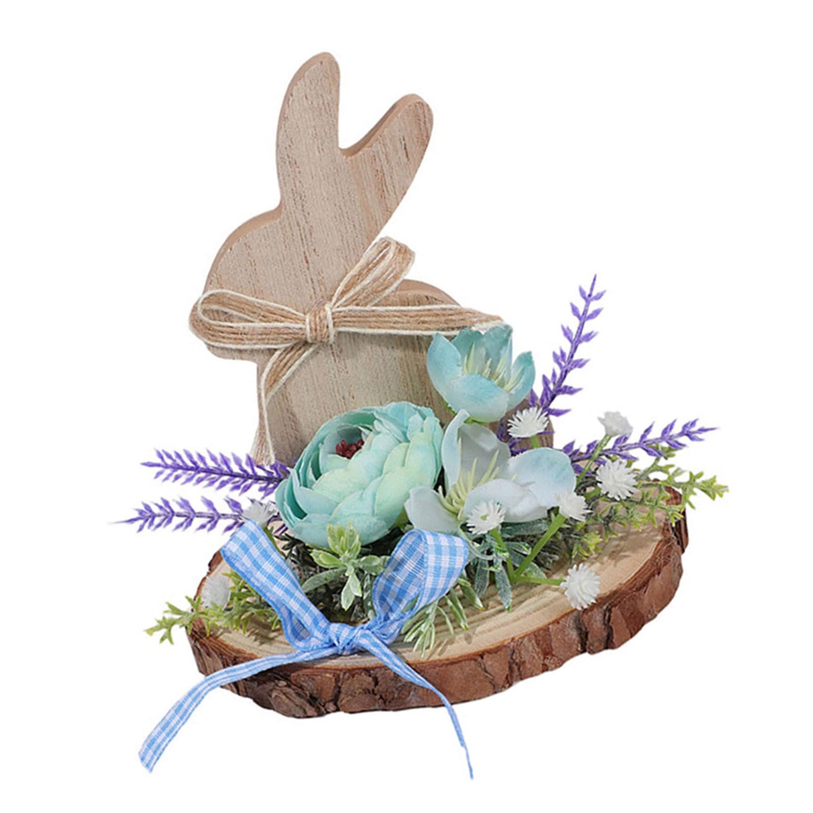 Elnwnnkc Wooden Easter Hare Ornament Hand Carved Wood Animal Figurine Holiday Decoration for Tabletop Mantels Home Decoration Easter Wooden Hare