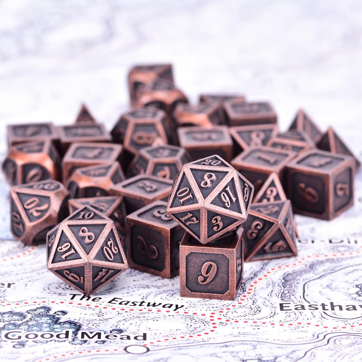 Extended Metal Dice RPG Set - 31 Piece DND Polyhedral Dice for Dungeons and Dragons 5e Tabletop Role Playing Adventure Games (Copper)