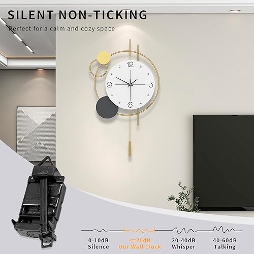Miniatura 5 de Reloj de pared grande para decoración de sala de estar, moderno reloj de pared decorativo de metal dorado para dormitorio, cocina, oficina, reloj de