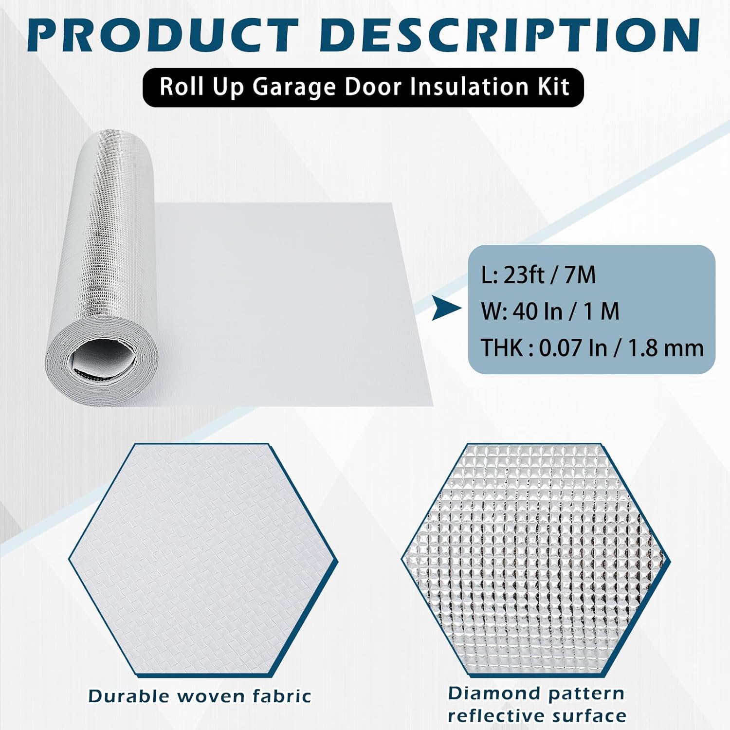 Tandefio Roll up Garage Door Insulation Kit for Cooling Metal Buildings Reflective Foam Aluminum Foil Summer Barrier Warehouse Insulation Panels for 1 Doors 8'x7' or Large(White, 40 in X 23 ft)