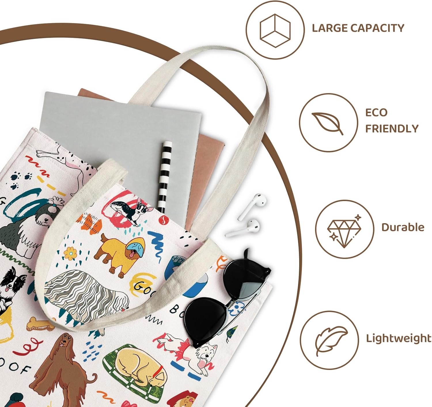 Aesthetic 2 Pcs Canvas Tote Bag with Makeup Bag for Christmas, Reusable Grocery Bags Gift for Shopping Gym Travel Work - Image 8