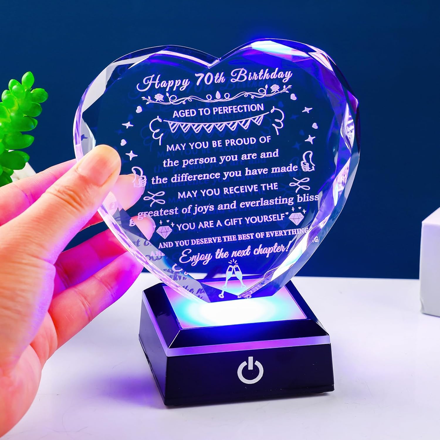 YWHL 70th Birthday Gifts for Women Men Meaningful Crystal Heart Happy 70th Birthday Decorations Best 70 Year Old Gifts Ideas for Husband Wife Mom Dad Friend Who Born in 1955 - Image 4