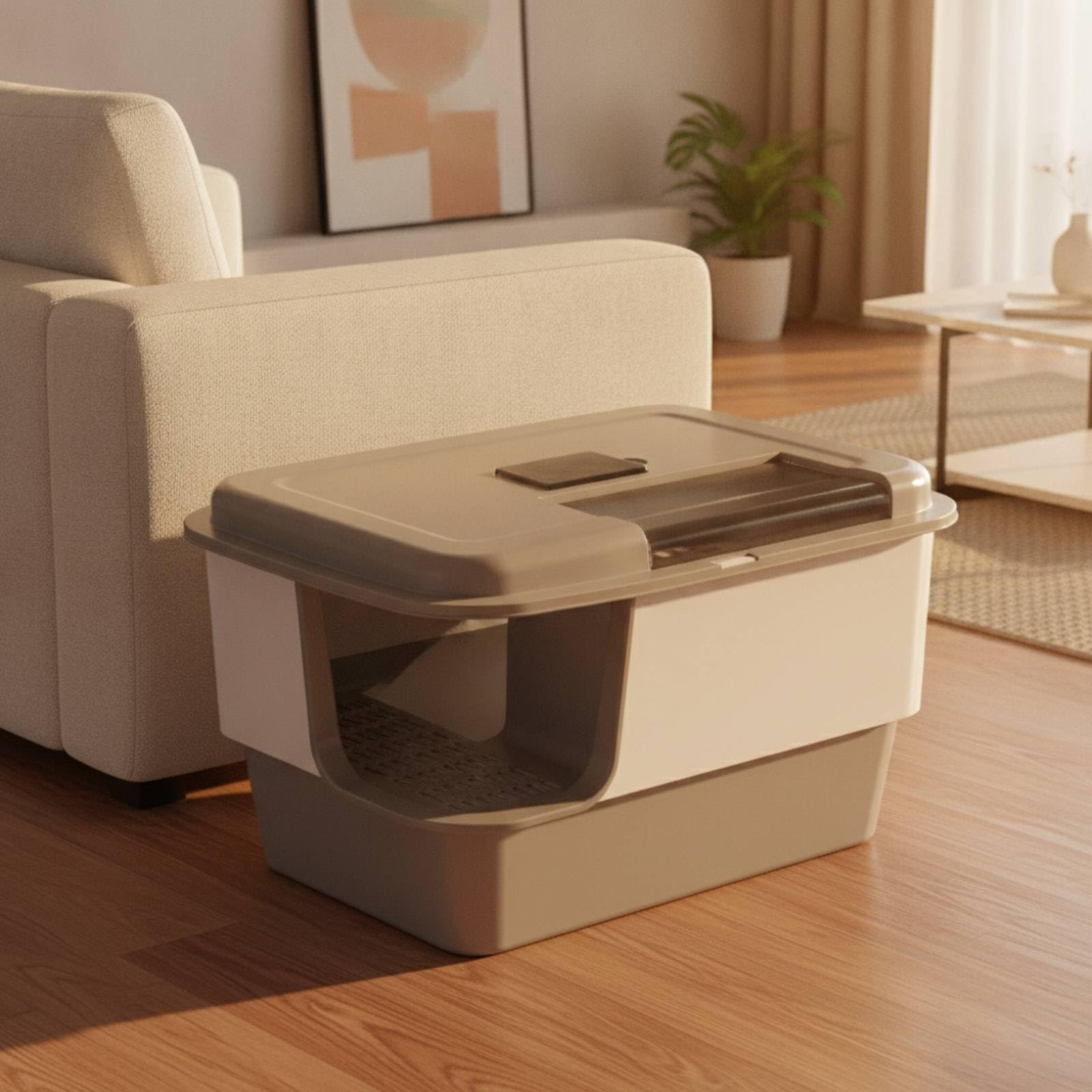 Lettiera Chiusa Anti-Perdite, Grigio E Bianco