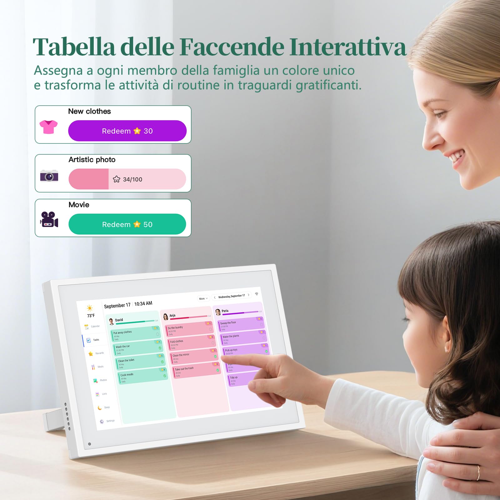 Calendario Digitale da Parete 10,1 Pollici Touch Screen - Planner Familiare con 32GB di Memoria, Cornice Foto Digitale, Sincronizzazione App e Cloud, Agenda Smart