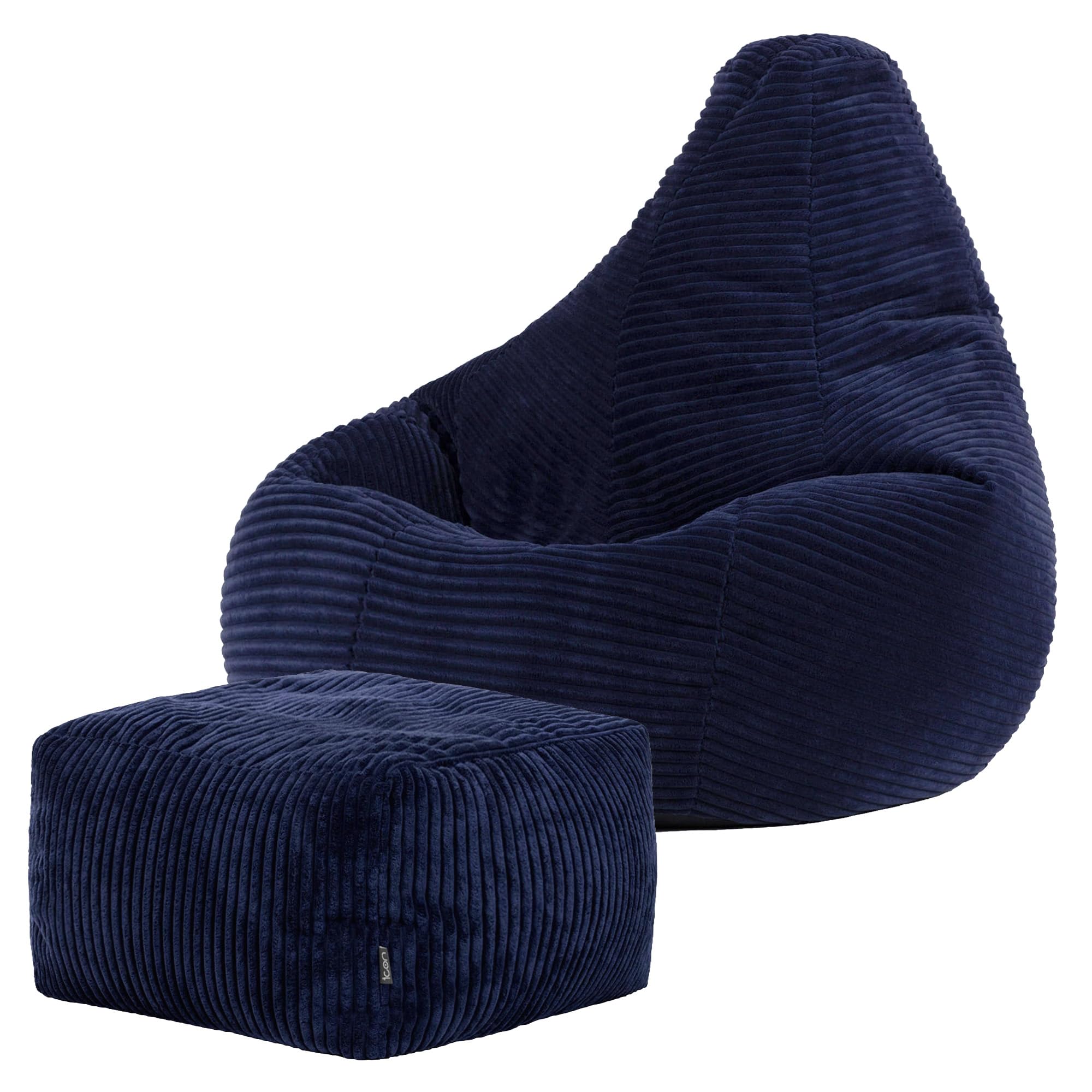 icon Dalton Kids Bean Bag and Footstool, Navy Blue, Cord Kids Bean Bag Chair with Filling Included for Girls and Boys, Childrens Chair, Beanbags for Children, Playroom Décor, Bedroom Accessories