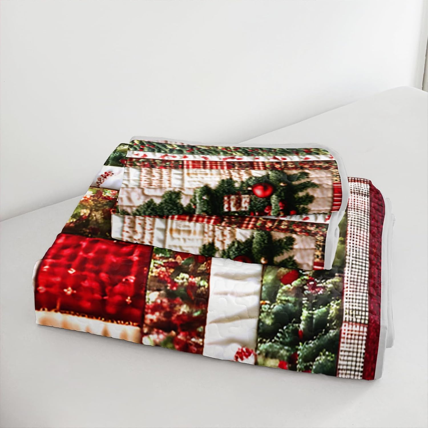 QOOMO Christmas Tree Kids Quilt Set,Cartoon Plants Print Bedding Set for Boys Girls Room Decoration,Bed Set Microfiber Lightweight All Season King Size,1 Quilt Set 2 Pillowcases