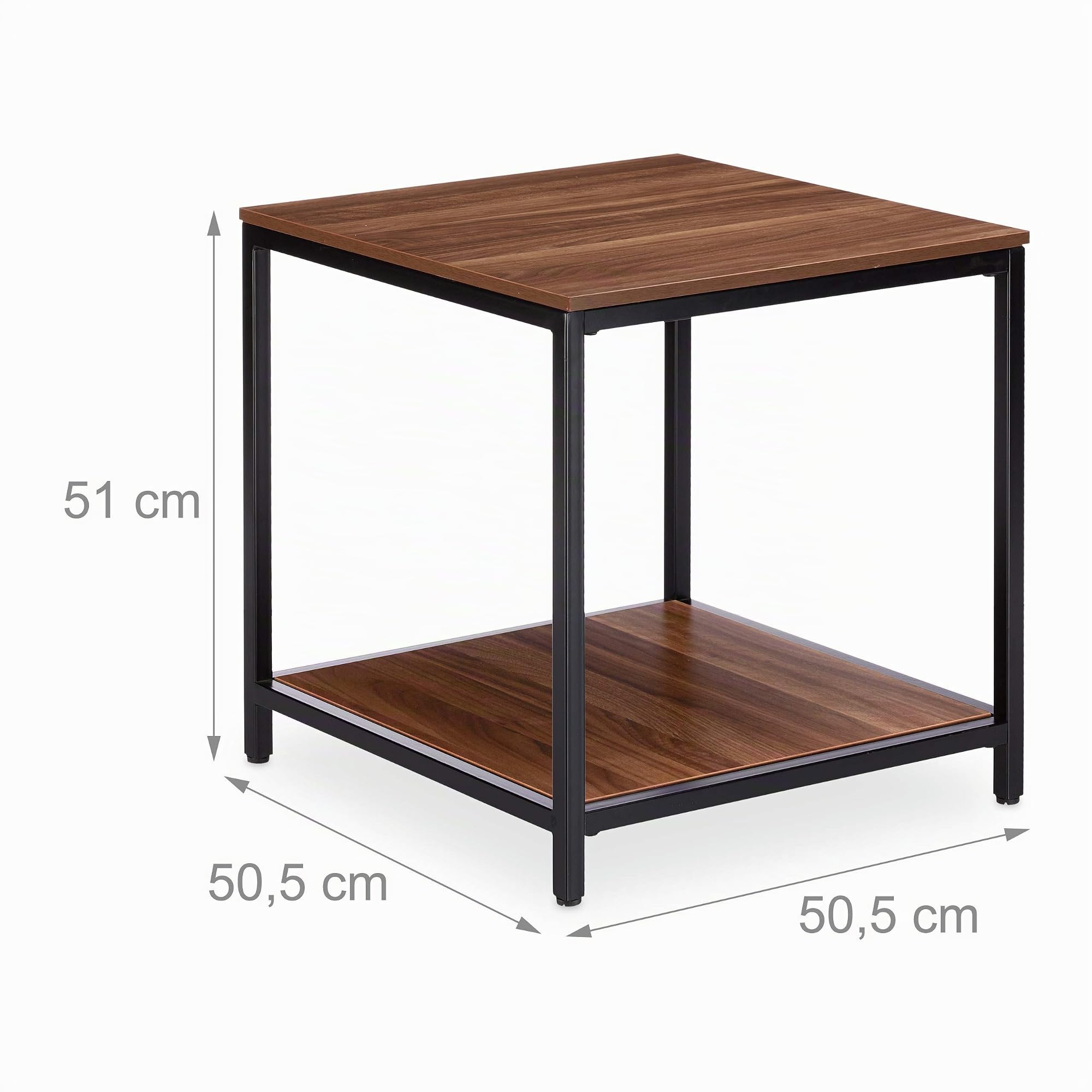Relaxdays Beistelltisch quadratisch, 51 cm hoch, schwarz-Natur