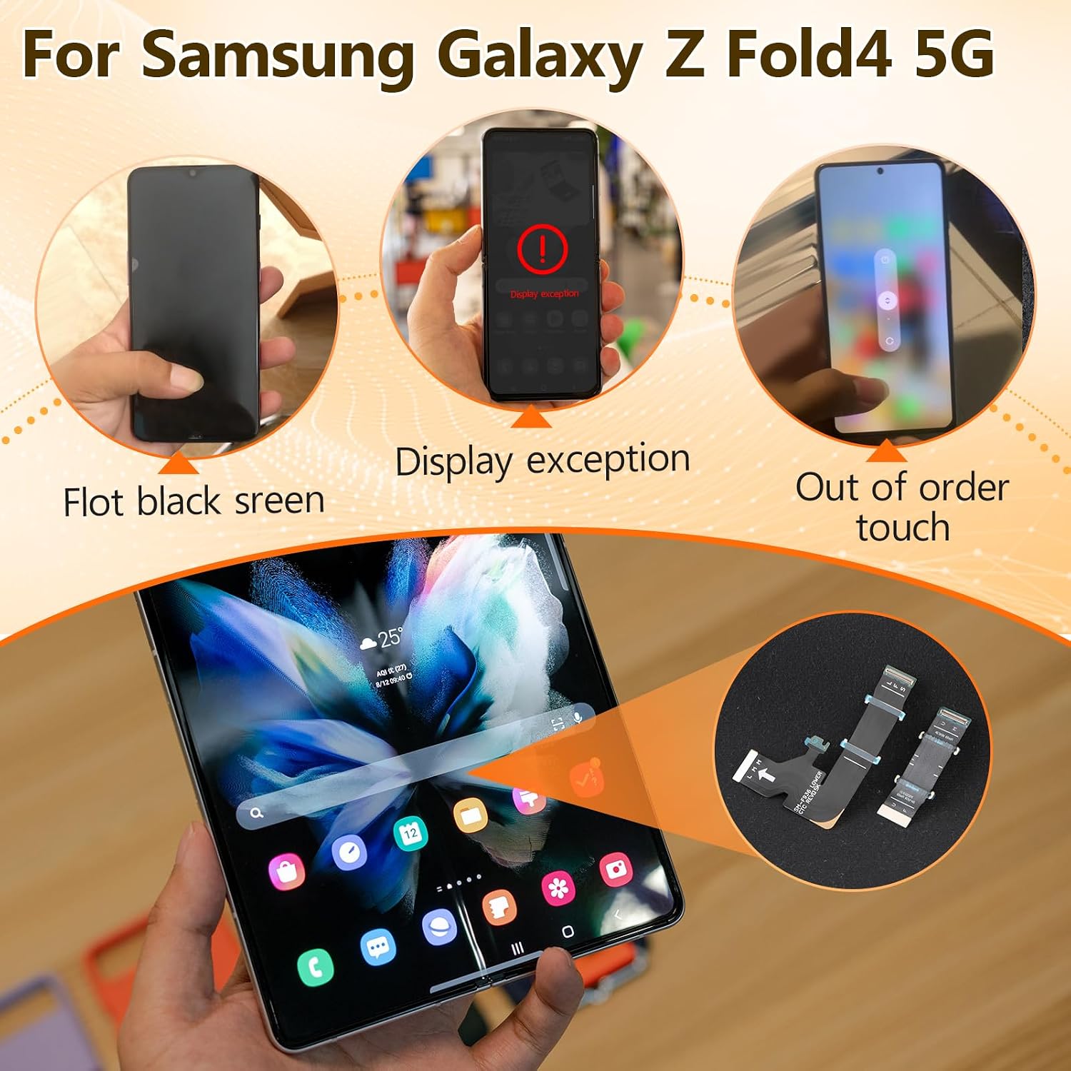 for Samsung Galaxy Z Fold4 5G Motherboard Connector Ribbon Flex Cable Replacement for Samsung Z Fold4 5G F936B/F936U/F936W/F9360/F936N LCD Spin Axis Mainboard Flex Cable Repair Parts