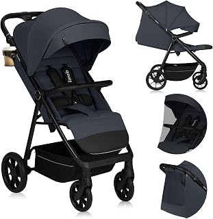 LIONELO IVA Silla Paseo Ligera Hasta 22 kg de 6 m a 4 años Ruedas Giratorias 360° Suspensión Total Ajuste del Manillar Respaldo y Reposapiés y Capota XXL UPF50+ Tejido Premium