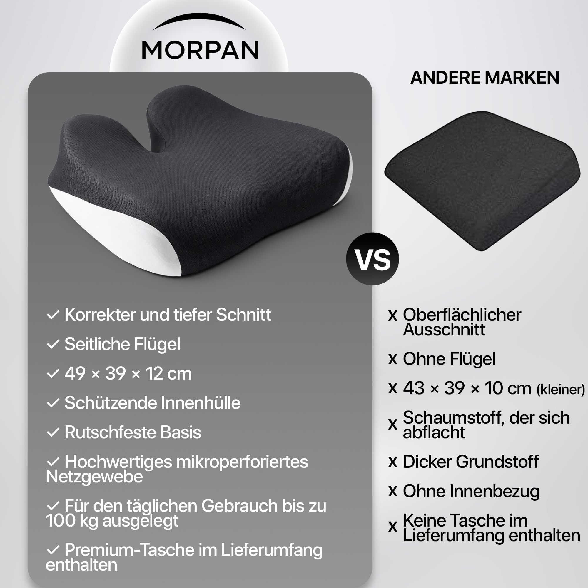 Orthopädisches Sitzkissen Steißbein Memory Foam für Bürostuhl & Auto