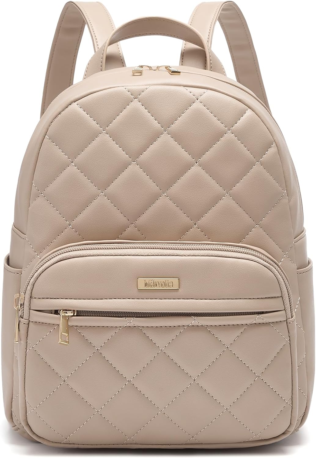 Marvolia Mini Backpack for Women - Vegan Leather Small Fashion Purse for Travel Work Shopping - Khaki