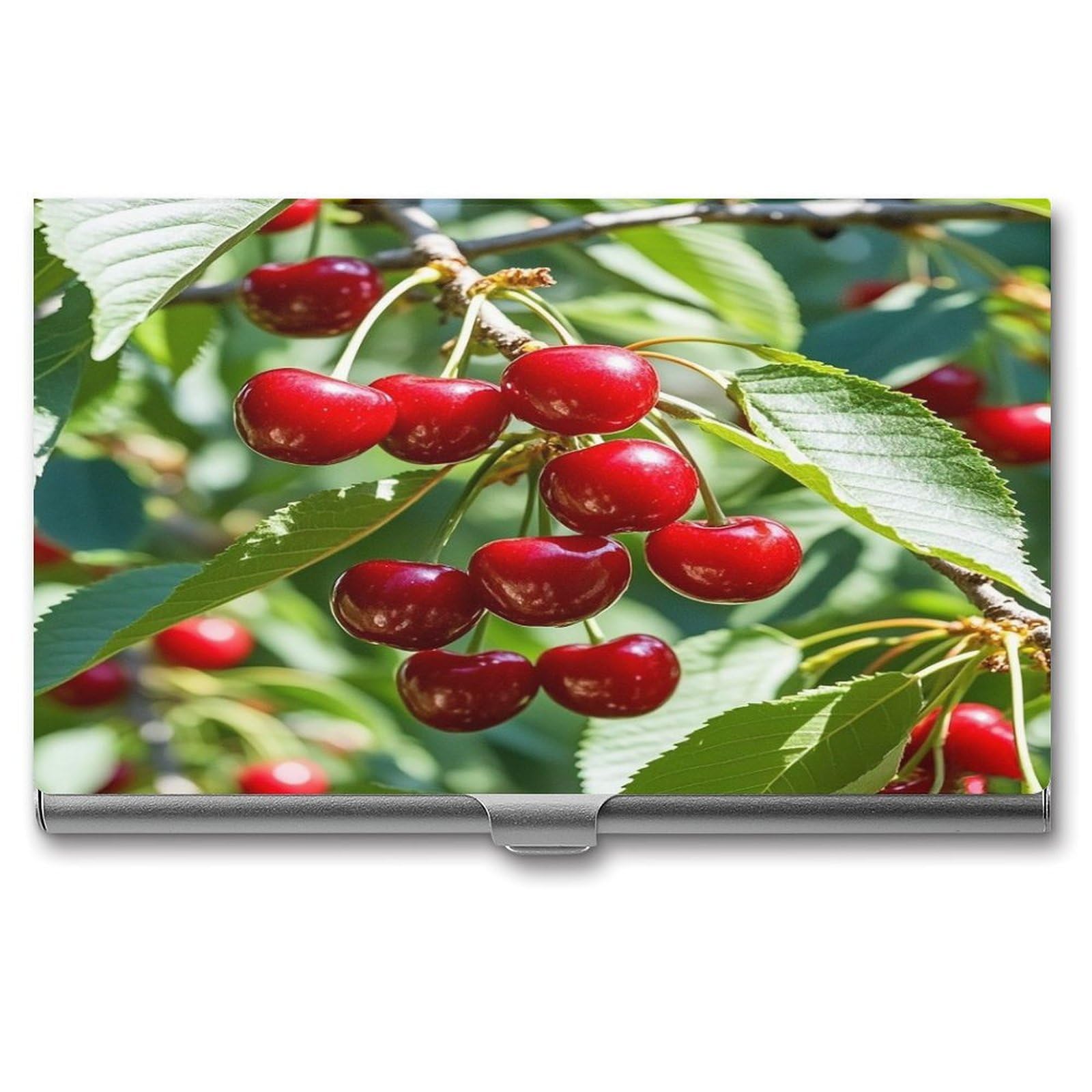 FekiLoot Cherry Business Card Holder for Men Women Metal Slim Organizer Business Card Carrier Wallet Name Cards Holder Retro Slim Pocket Purse Small Portable Card Case