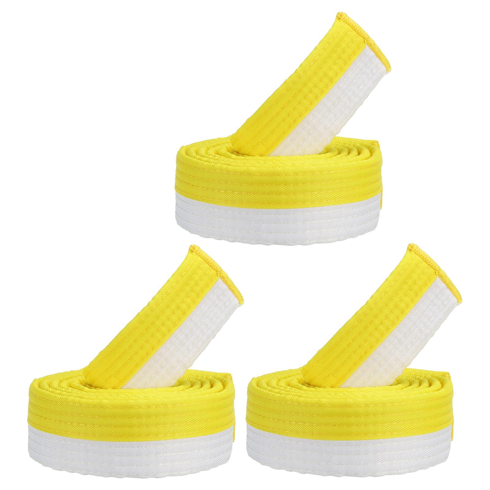 PATIKIL Taekwondo kolorowy pasek rankingowy, 3 szt., 4 cm x 180 cm, 2 m, poliestrowe paski do sztuk walki, judo karate, do trenera, praktyki dydaktycznej, biały i żółty