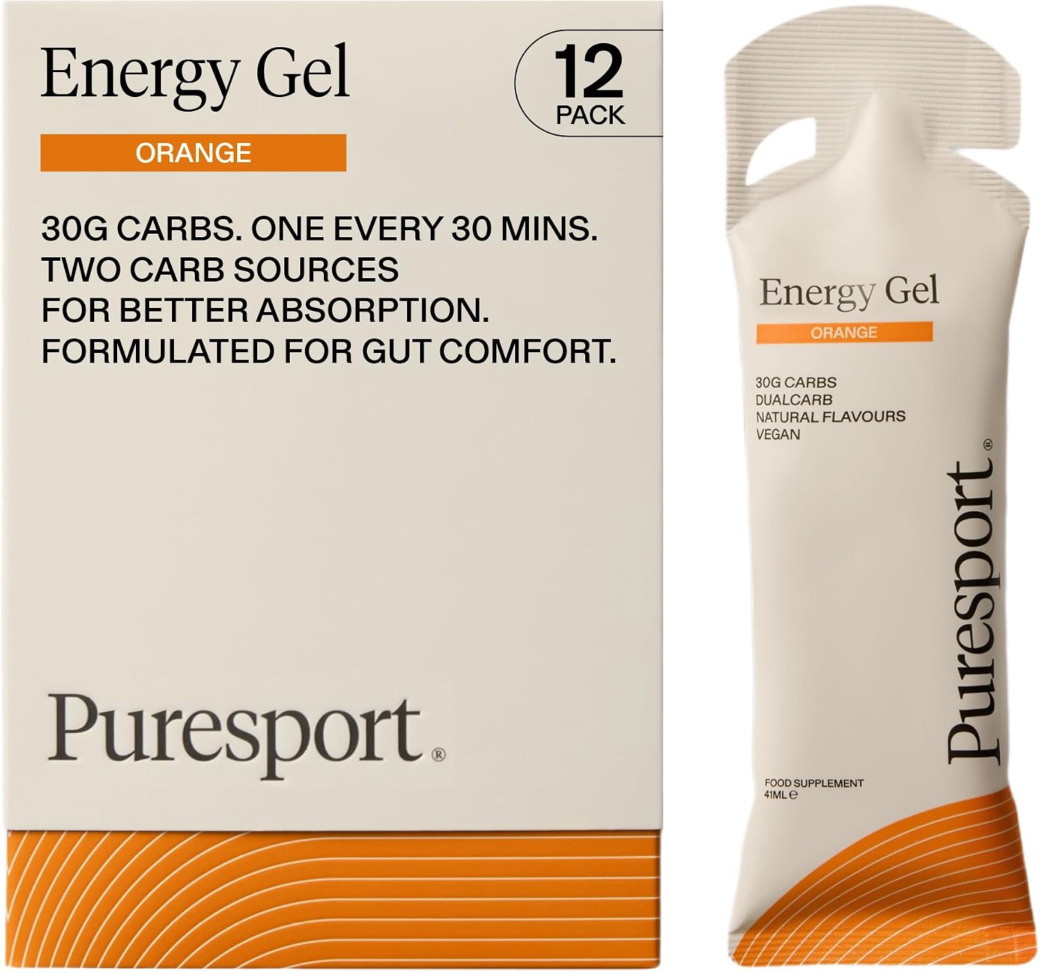 Puresport Fast-Release DualCarb Energy Gels, Orange, 12 Pack