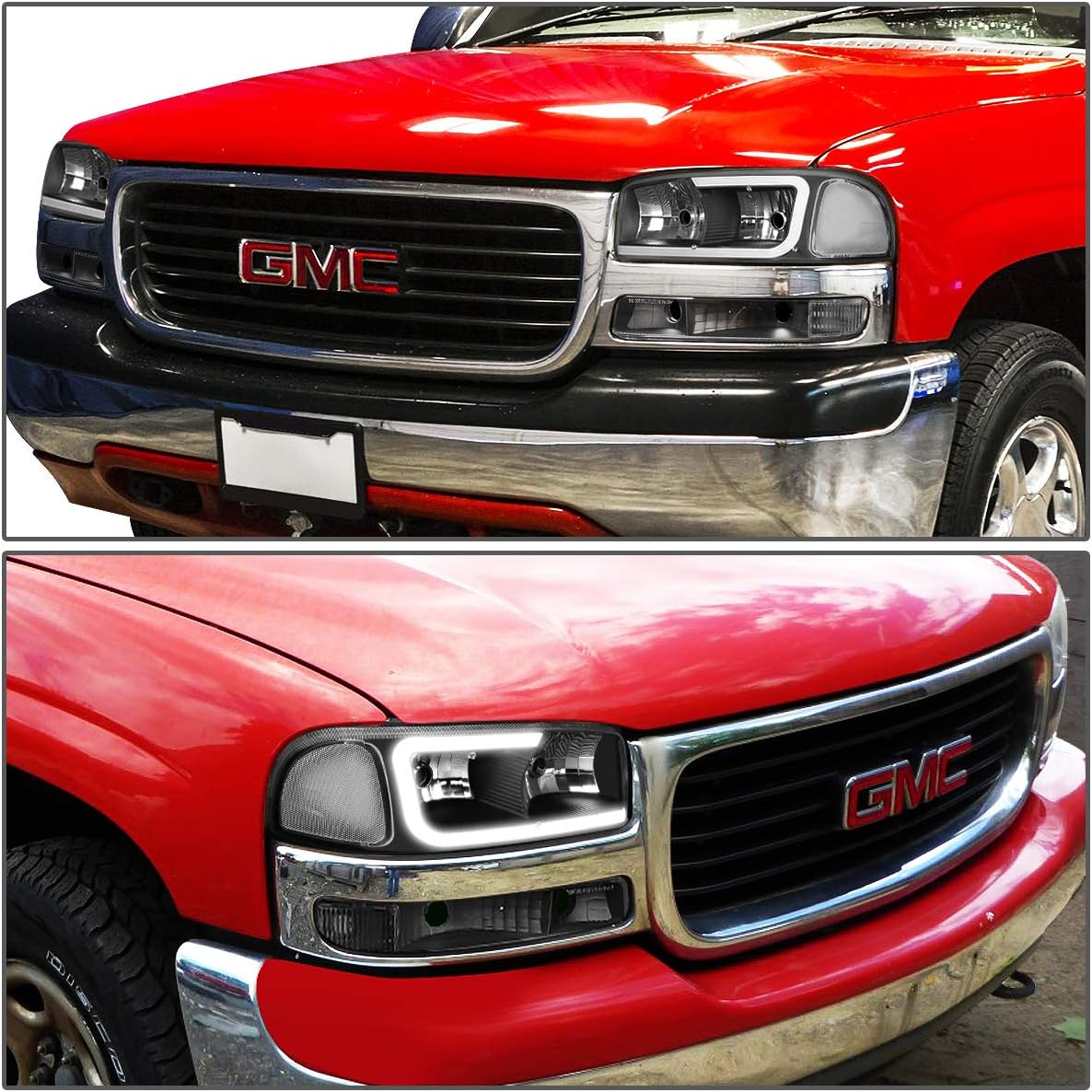 DNA MOTORING HL-LB2-SIERRA99-BK-CL1 Black Housing Bumper Lights+Headlights With LED DRL Replacement Compatible with 99-06 Sierra